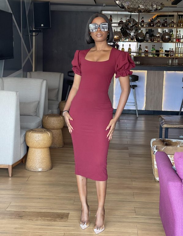 MAYA midi dress in burgundy
