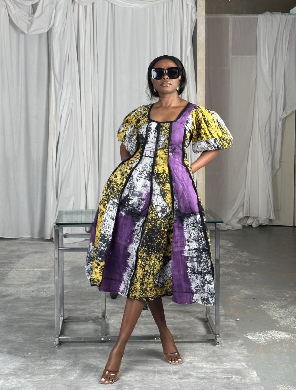 EDIKU Adire midi in Purple/Yellow (Preorder 14-20 business days)