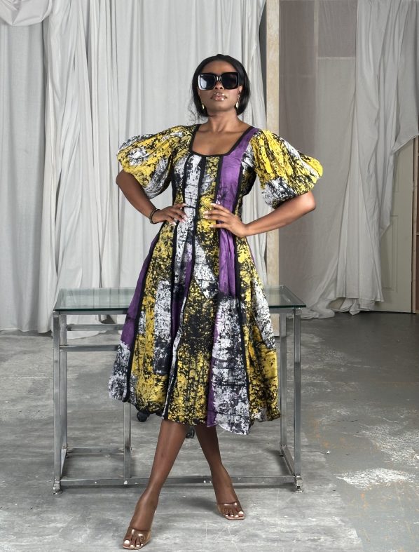 EDIKU Adire midi in Purple/Yellow (Preorder 14-20 business days) - Image 2
